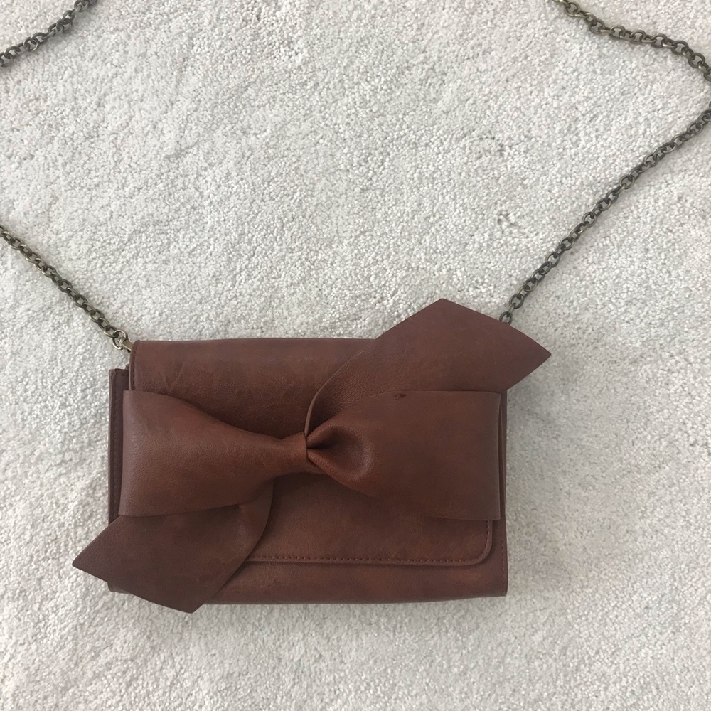 Anthropologie Brown Envelope Bow Clutch